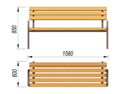 Парковая лавочка со спинкой МАФ 1605 в Калининграде